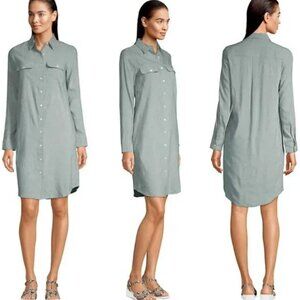 NWT Lands End Women 10 Linen Blend Long Sleeve Shirt Dress - Moss Green